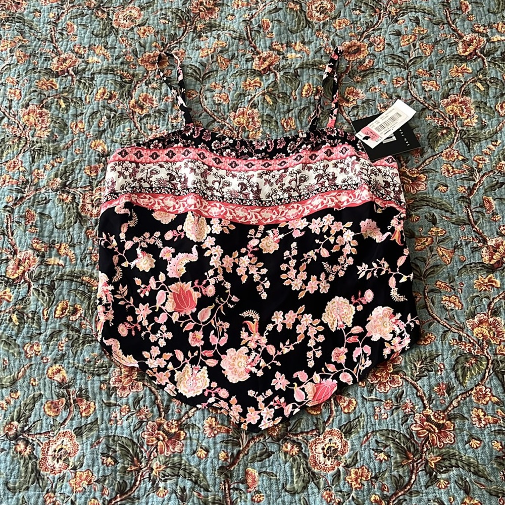San Francisco Floral Black Pink and White Women's Wrap Top XS New With Tags